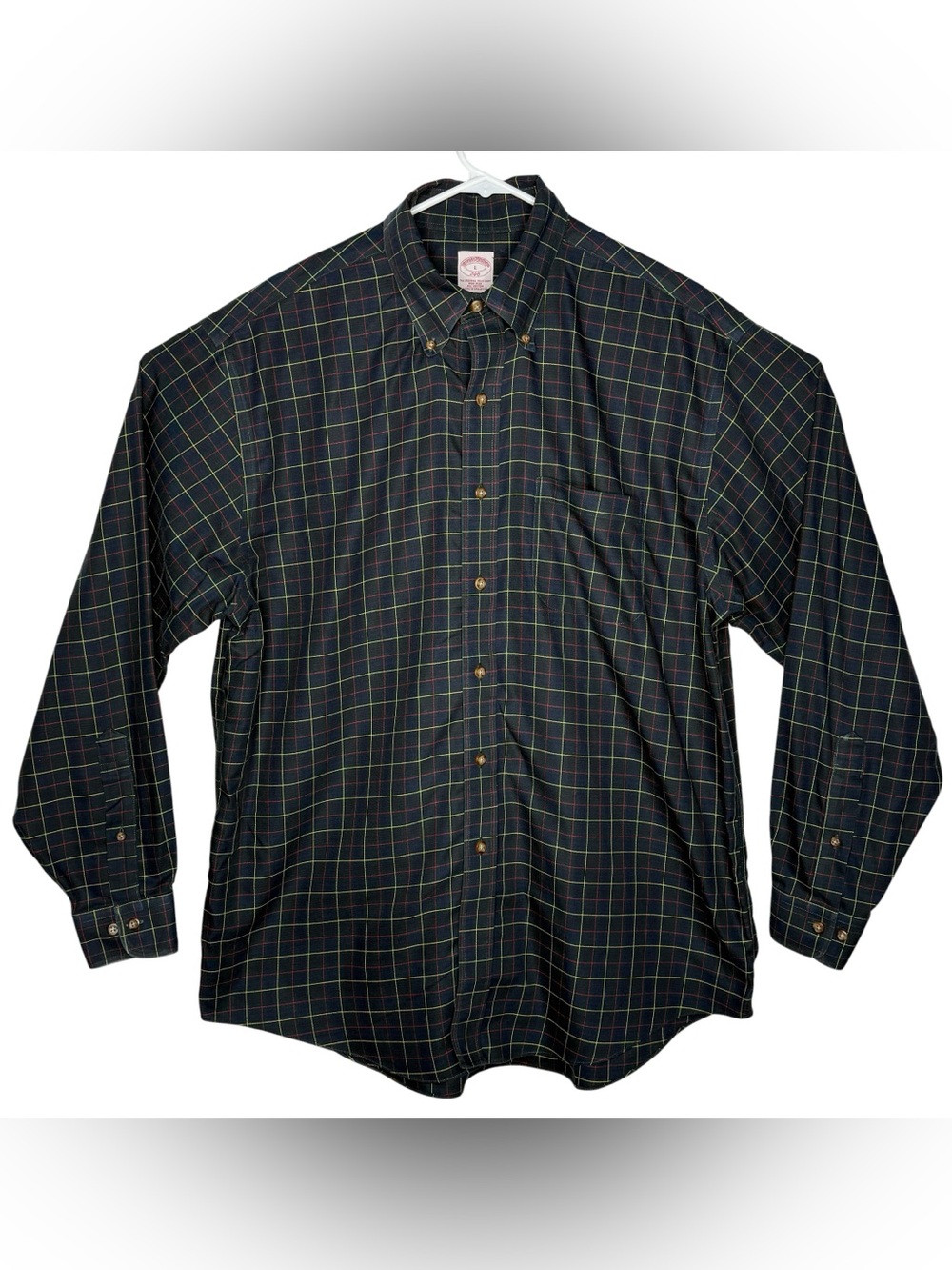 Brooks Brothers Button-Up Shirt Mens Size L Black Plaid Check Long Sleeve